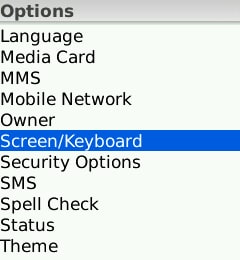 options list for the blackberry