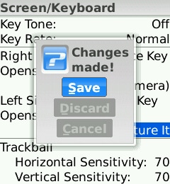 saving changes to the blackberry options