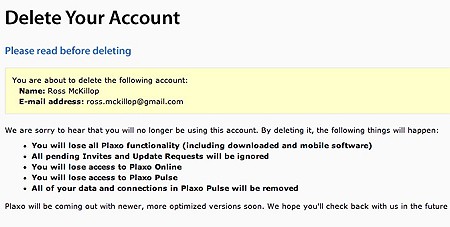 delete your plaxo account link