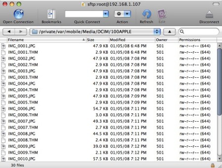 cyberduck showing the image capture location for Capture on the ipod touch