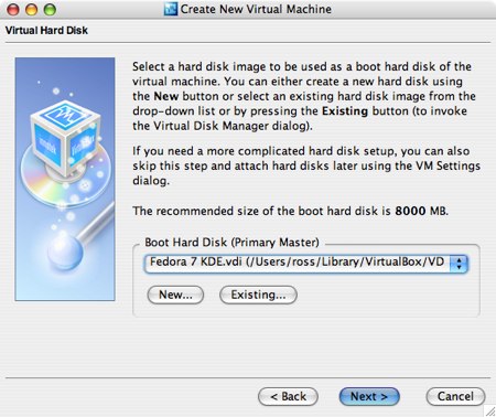 installing fedora 7 in virtualbox for os x