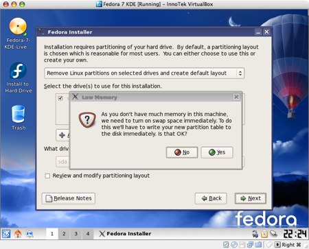 installing fedora 7 in virtualbox for os x