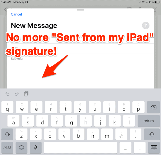 an email in the Mail app for iPad with no signature