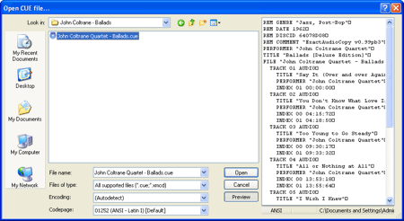 selecting a flac file to split in Windows