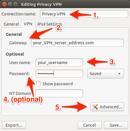 Editing a VPN connection in Ubuntu